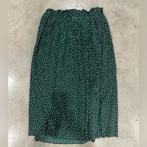 Green polka dot pleated maxi skirt